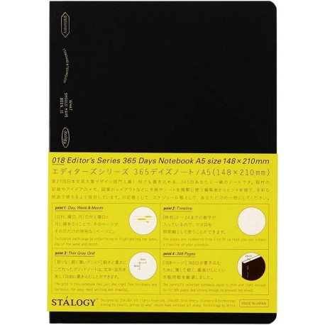 365 Days Notebook Grid A5 Black